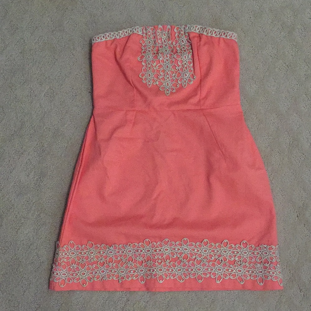 Pink embroidered cocktail dress